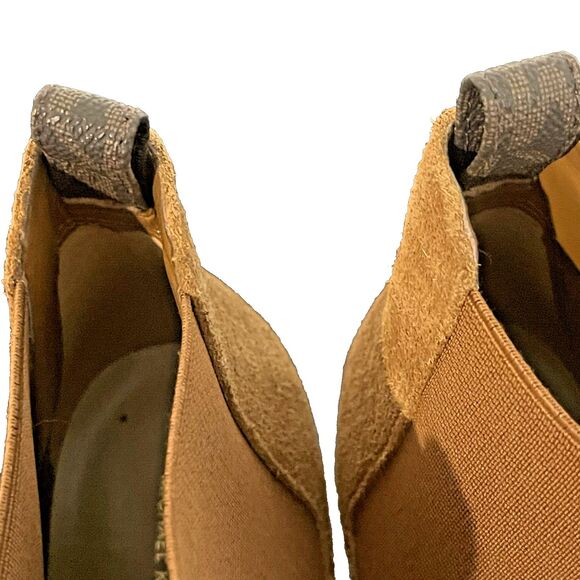 Michael Kors Suede "Lottie" Bootie in Luggage Tan Hard To Find 8.5 Heeled logoMK - Picture 6 of 8